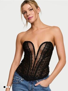 Victoria's Secret Black Lace Strapless Bustier/corset